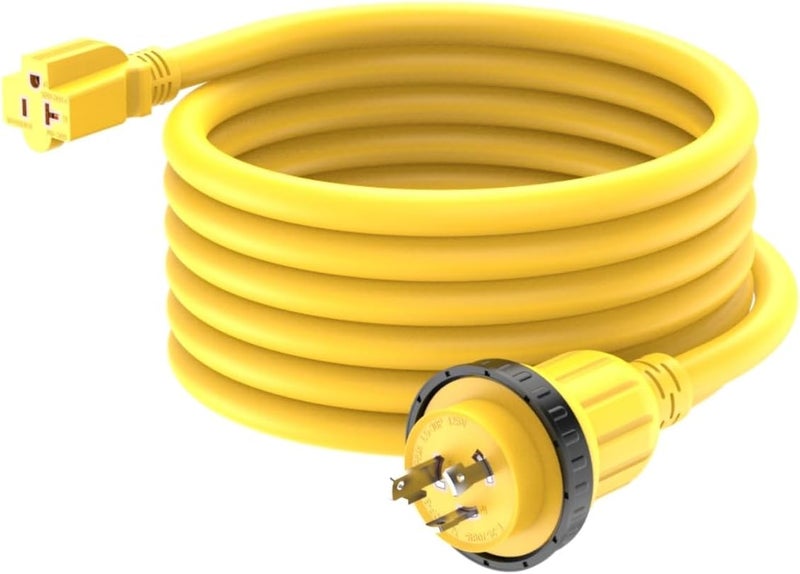 ADCAUDX سلك تمديد بحري بطول 15 قدم 30 أمبير إلى 20 أمبير، NEMA L5-30P إلى 5-15/20R، 10AWG 30 أمبير إلى 20 أمبير كابل تمديد بحري، قفل لولبي 125 فولت 30A إلى 20A/15A 110V لمخرج قارب، RV - Image 1